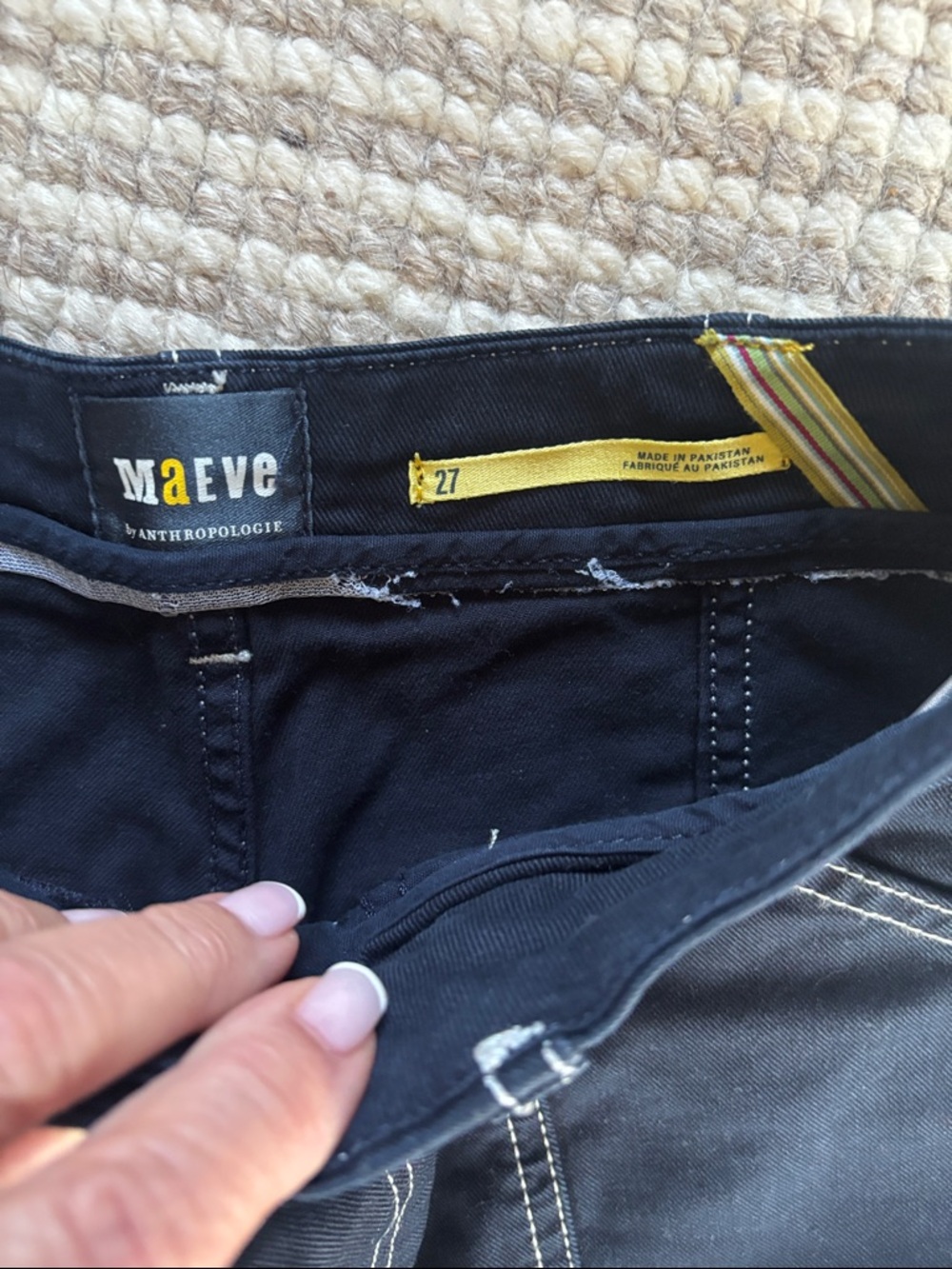 Maeve Navy Wide-Leg Pants with White Topstitch - Picture 2 of 4